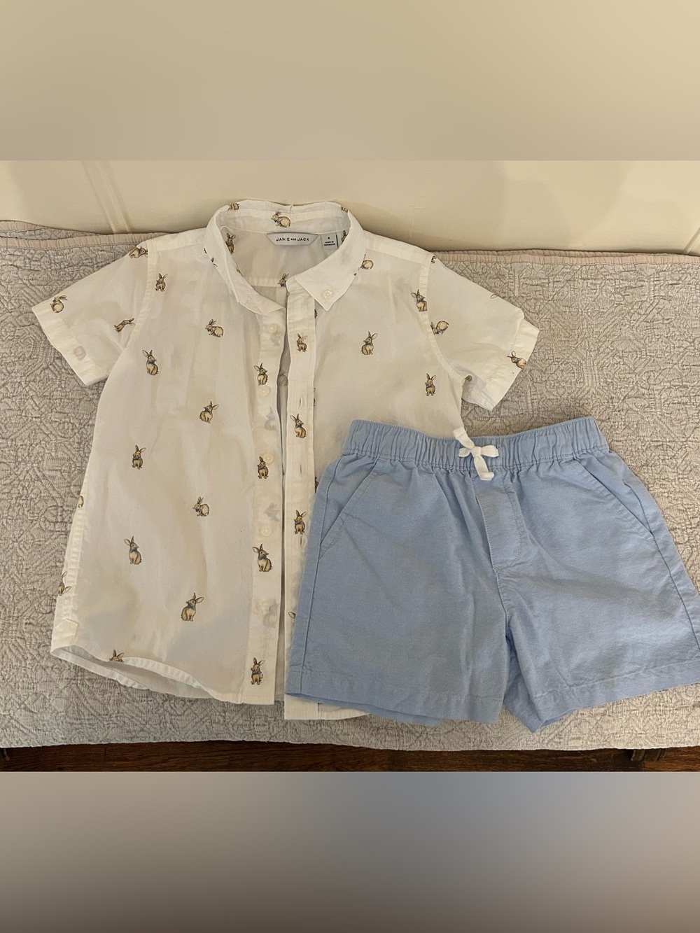 Janie & Jack Size 6 Boys Easter Bunny Shirt and Shorts Bundle